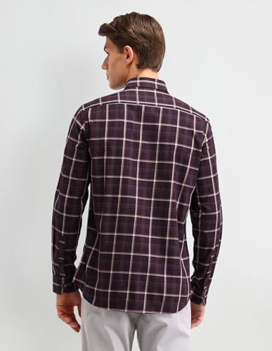 Image of Arrow Sport Men Slim fit Cotton Checked Long Sleeves Semi-Cutaway Collar Shirt
