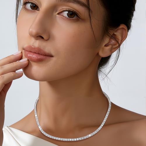 Gemsme 18K White Gold Plated 3.0mm Round Cubic Zirconia Classic Tennis Necklace For Women 20 Inch by Gemsme - Used condition - Image 5