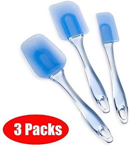 VAPSINT Blue Flex 3-Pieces Square Nonstick Heat Resistant Scraper Sets Silicone Spatula, Silicone Heads and Crystal-like Plastic Handles with Different Shapes Mixing Spatula Cooking Utensil Sets