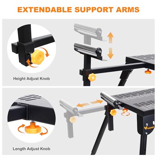 Universal Miter Saw Stand with Grid Tabletop 300 lbs Load Capacity 6-Level Height Adjustment Table Saw Stand WK-MS046