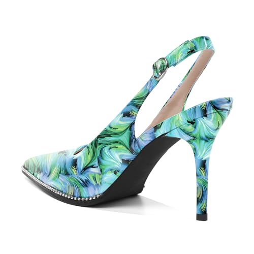 Image of SAMMITOP Women Slingback Heels Stilettos Closed Pointed Toe High Heel Silver Beaded Pumps Comfortable 3.5 Inch High Heels for Women Dressy Shoes