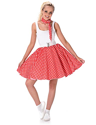 Karnival-50's Polka DOT Skirt & Necktie Costume, Colore Rosso, Large, 81101