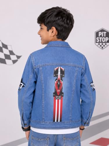 Image of KiddoPanti Boys Denim Jacket | Cotton Poly Blend with Spandex | Washed Denim, Full Sleeve | Button Closure & Front Flap Pockets | Collared Neck