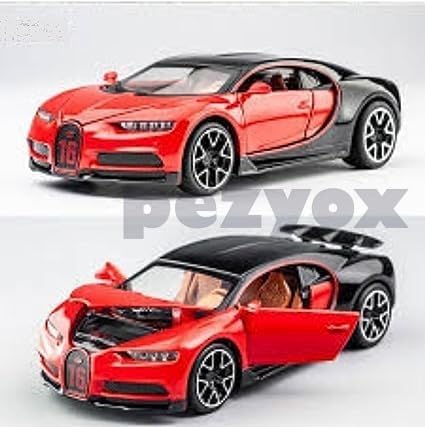 Image of 1:32 Scale Bugatti Chiron Die-Cast Metal Car with Sport car Openable Doors Light and Sound,Pull Back Function Indoor Outdoor Toy for Kids. (Red)