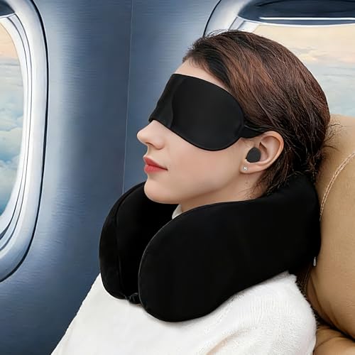 LAINIKE Coussin de nuque remplissable, rembourré, pour voyage, multifonction, en forme de U, coussin de nuque de voyage, avec masque pour les yeux et bouchons d'oreilles, pour accessoires de voyage – vue 5