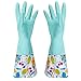 Cute Cleaning Gloves Kitchen Gloves VANORIG Thickening Waterproof Dish Washing Gloves Household Gloves with Lining ,1 Pair (Flowers-01)