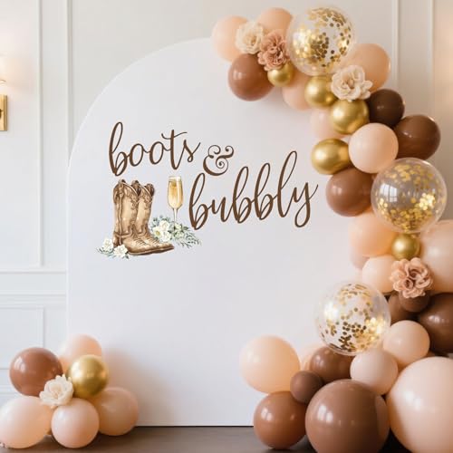 Boots and Bubbly Bridal Shower Decorations - TrinhGuo Boots and Bubbly Bridal Shower Sign Decal for Balloons Arch, Western Wedding Party Decor Wall Decal, Bachelorette Party Backdrop Decor (Brown)