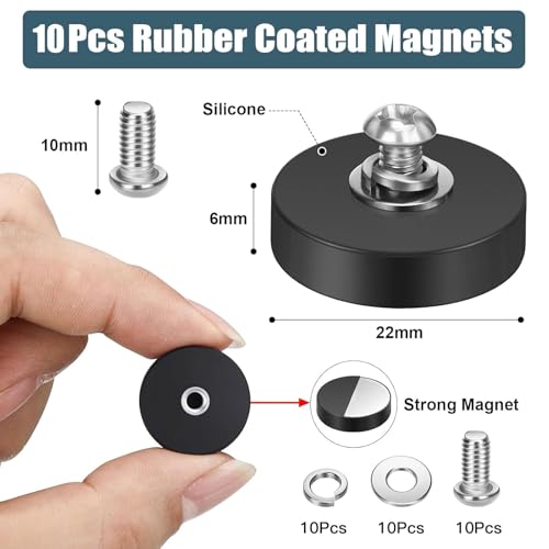 10 Stück Magnet Gummiert, 22mm Neodym Magnet Gummiert mit M4 Flacher Faden, Extra Stark 5,5kg Haftkraft, Magnete Anti-Rutsch Starke Gummiert Magnete für Lichtleisten, Fahrzeuge