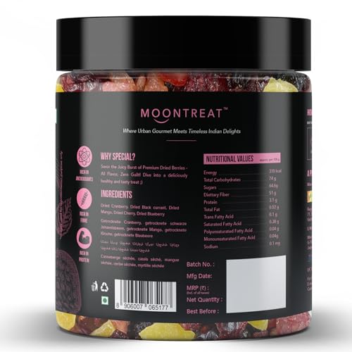 Image of Moontreat Premium Mixed Berries, Unsalted, 360 gm (Dried Blueberry, Cranberry, Black Currant, Strawberry, Cherry, Mango, Raisin) | Dried Berries | Antioxidant Rich | Healthy Snack for Kids and Adults