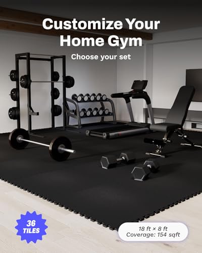 Image of AIRHOP 0.56in Thick 144 Sq Ft Exercise Equipment Mats, 36 Tiles Upgraded Rubber Top with High Density EVA Foam, Large Interlocking Puzzle Gym Flooring for Home Gym, Heavy Weight Workout, 24 x 24in
