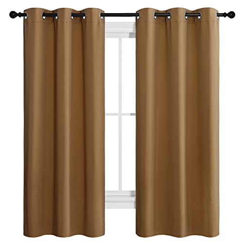 Image of NICETOWN Sleek Blackout Curtains 68 inches Length for Small Windows, Noise Reducing and Block Draft Panels for Door Doorway Laundry Office Luxury Decor Theme (2 Panels, Gold Brown, W42 x L68 -Inch)
