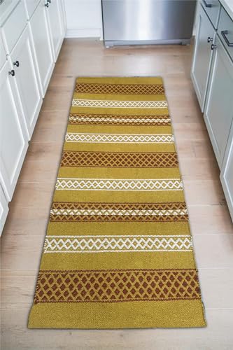 Image of 2x5 ft Cotton Runner Rug - Breathable Flatweave Carpet for Entryway, Balcony & Studio Styling