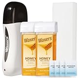 Waxers Roll on Wax Kit for Hair Removal at Home Roller Waxing Depilatory for Women Men Honey Soft Wax Kit for Coarse & Thick Hair with Warmer and Strips