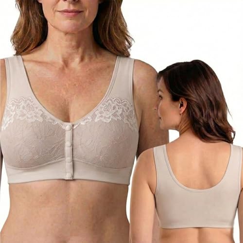 POSY BRA Posy Older Women's Bras - Comfortable Front Closure Button Wireless Shaping Bra for Senior (US, Alpha, Large, Regular, Regular, Beight)