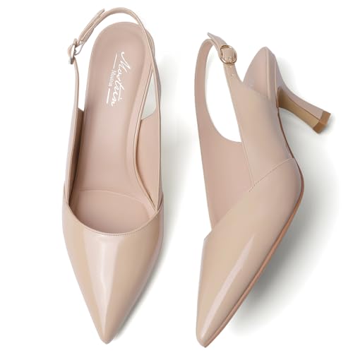 Image of Mostrin Kitten Heels for Women Slingback Pointed Closed Toe Heels Women's Pumps Shoes for Wedding, Party, Commuting