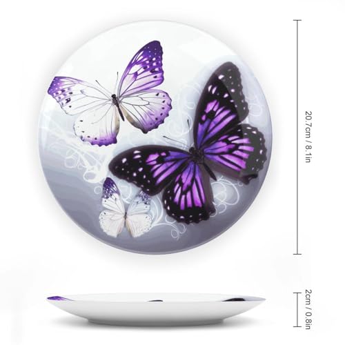 Plato decorativo de cerámica mariposas blancas y moradas 8 pulgadas miniatura 2
