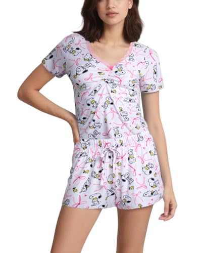 Image of COCO BRANDS Peanuts Snoopy Strawberry Shortcake Womens Pajama Sets - 2 Piece Short Sleeve Sleep Shirt and Pajama Shorts