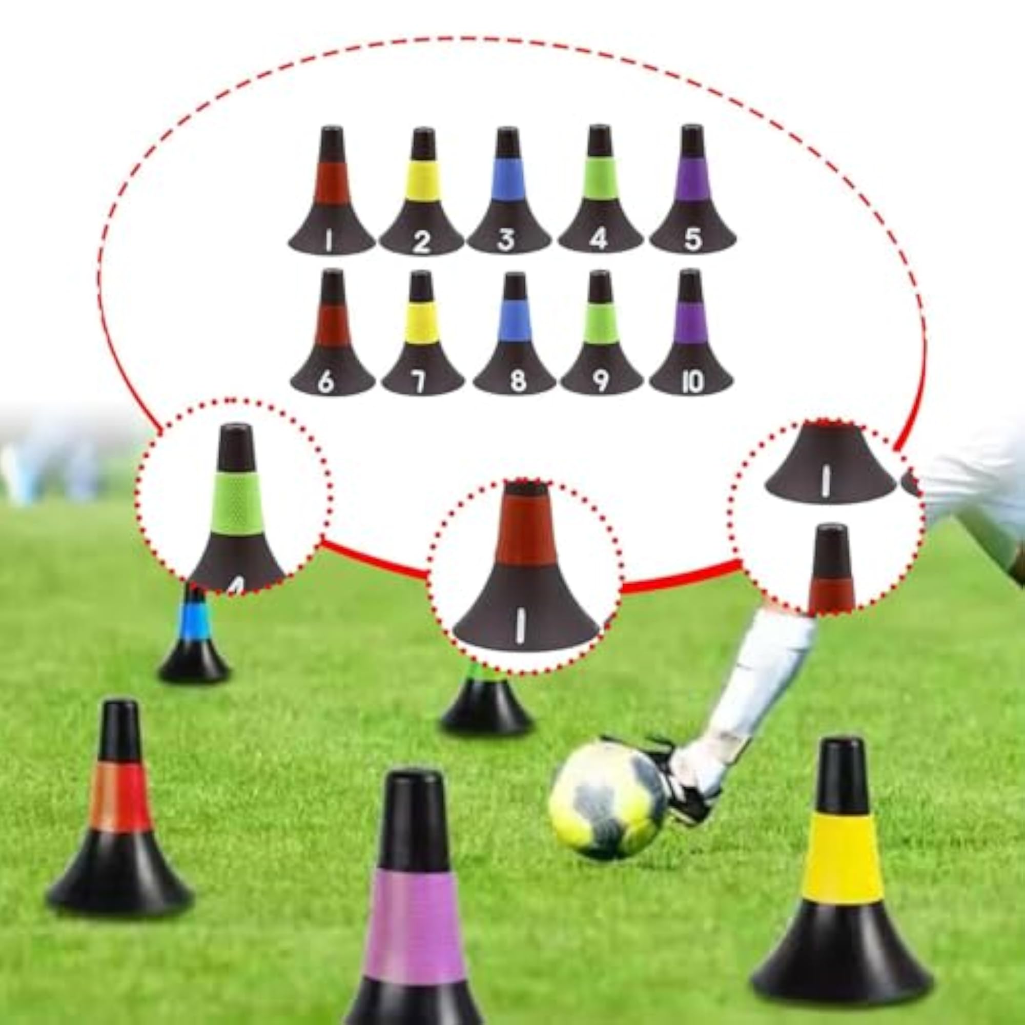 10x Football Training Cones, Mixed Colors