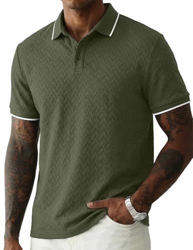 Image of JMIERR Polo Shirts for Men Classic Short Sleeve Casual Button Old Money Knit Shirt, XL, Green