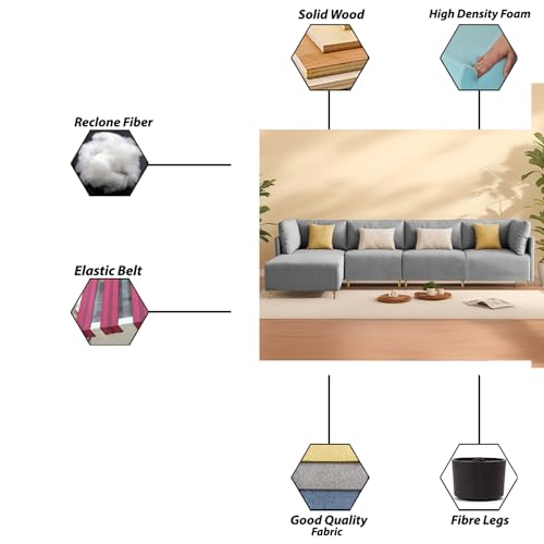Image of Carina LHS 6 Seater L Shape Sofa Set for Living Room (Grey Fabric) Premium Fabric Sofa