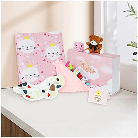 Firstsix Baby Gift Sets, Newborn Baby Gift for Girls and Boys with Minky Blankets, Toys, Bib, Rattle, Card and Gift Box, Unique Baby Loveys Gifts Basket Essential Stuff, Pink