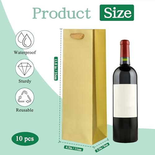 Keyyoomy Gold Wine Gift Bags- 10 Pack Wine Bottle Gift Bags With Handles Wine Bags For Wine Bottles Gifts Paper Wine Gift Bags For Wedding Birthday Christmas Party Supplies  thumb #1