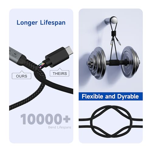 Image of USB-c Long Cables 10ft 2Pack Compatible with Thunderbolt 4 /3,USB C 3.2 Cable 20Gbps Data Transfer,4K@120Hz Video Output Monitor Cord,Type-C Nylon Braided 240W Fast Charging for Hub, MacBook