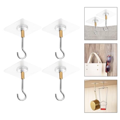 SageFurned Gancho de techo sin perforaciones para ventilador de techo, almacenamiento de ropa y colgar, carga de 5 kg, paquete de 4, hierro galvanizado