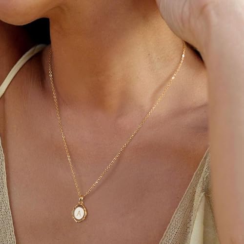 Krfy Initial Necklaces for Women - Dainty Gold Charm Necklaces 14K Gold Plated Oval Letter White Enamel Personalized Name Necklaces for Women Trendy Gold Necklace Jewelry4