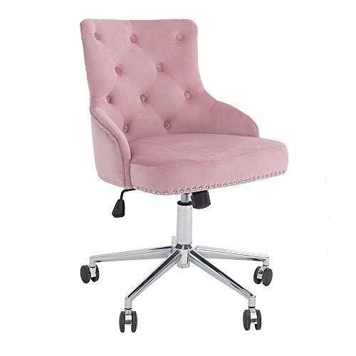 DMF Home Office Chair with High Back, Modern Design Tufted Velvet Desk Task Chair with Arms in Study Bedroom (1201-2-Pink)