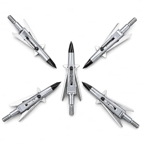Zorviron 5 Pack Mechanical Expandable Broadheads 100 Grain – Crossbow & Compound Bow Compatible, 2-Inch Cut, 440 Stainless Steel Blades & Chisel Tip, Turkey Deer Small Game Hunting Archery Arrow Tips