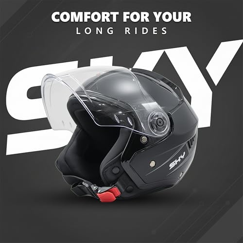Image of Cortex Sky Half Face Helmet Glossy Finish with Scratch Resistant Polycarbonate Visor, Hard ABS Shell Helmet for Men and Women | Clear Visor, Lightweight,