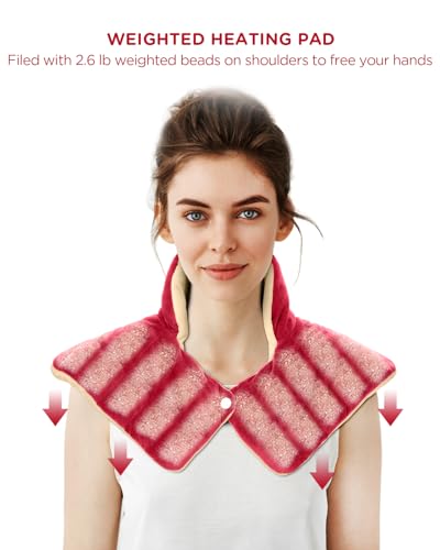 Image of Comfytemp Heating Pad for Neck and Shoulders and Back, 2.6lb Weighted Electric Heating Pads FSA Eligible, Mothers Day Gifts for Mom Women Her, HSA Large Heated Wrap - 9 Heat Settings & 11 Timers, Red