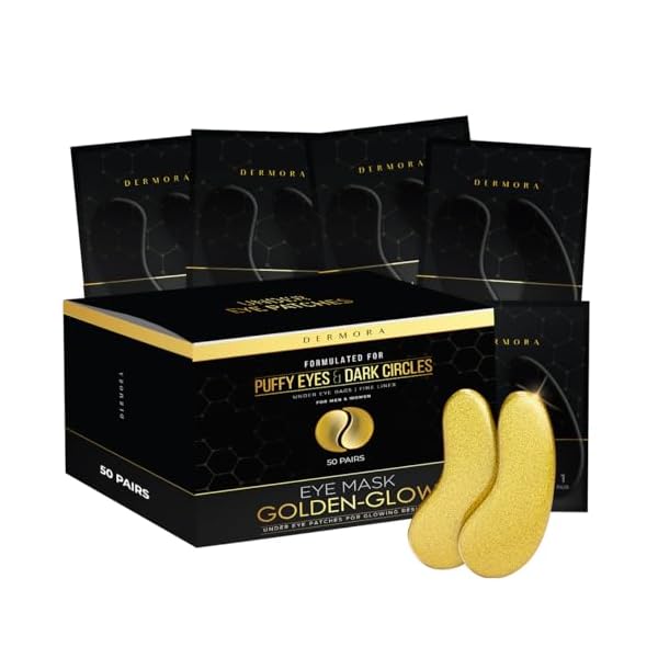 DERMORA Golden Glow Under Eye Patches (50 Pairs Eye Gels) - Rejuvenating Treatment for Dark Circles, Puffy Eyes, Refreshing, Revitalizing, Travel, Wrinkles