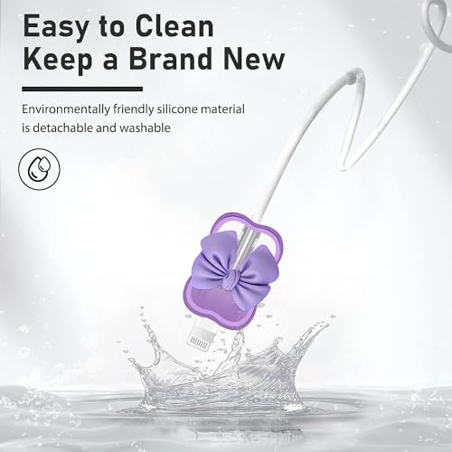 Image of EDNITA Charger Cable Protector with 3D Cute Pattern for iPhone Charger only 18W & 20W | Data Line Wire Saver Charging Cable Charger Protective Cable Full Protection Set of - 1 (Purple Heart)