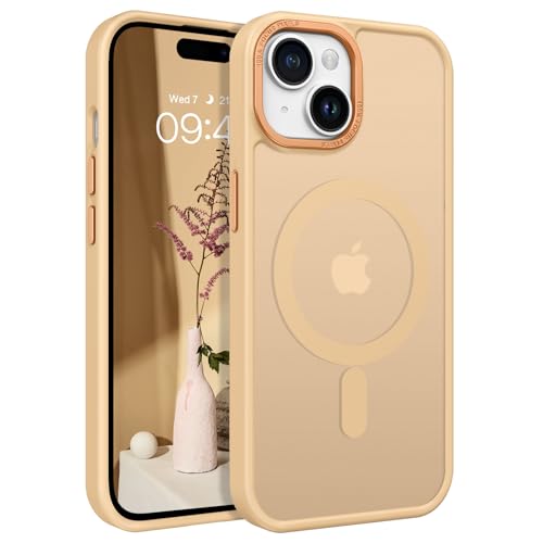 Coque iPhone 15 Plus MagSafe translucide mate kaki anti-choc pour homme et femme