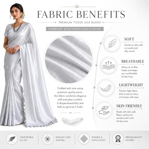 Image of HAIDER ALI AND SONS Pure Tissue Linen Saree for Women with Blouse Piece | Bhagalpuri Handloom Linen Saree | Soft Breathable Lightweight Ethnic Saree for Party, Festival, Office Wear |