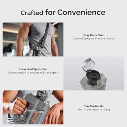 Image of Cult Mini Gallon 1.6L Water Bottle Leakproof Gym Bottle with Straw & Strap Portable Hydration Bottle for Gym, Office, Travel & Daily Use (Black)