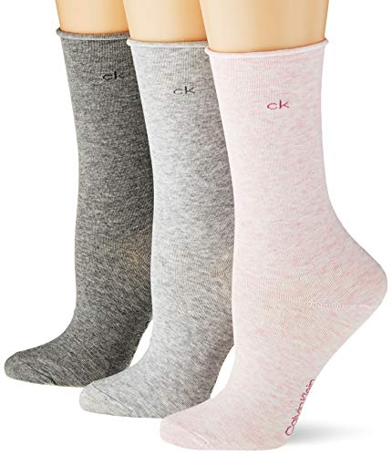 Calvin Klein Women Crew 3p Roll Top Emma Calcetines, Color rosa y gris, Talla única para Mujer