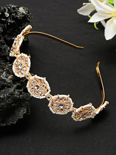 YouBella Floral Kundan Studded Matha Patti Sheesh Patti Wedding Hairband Traditional Golden Celebrity Headband Hair Accessory Jewellery for Women and Girls (Golden) (YBHAIR_41749) 3 41d6umBunmL. SL500