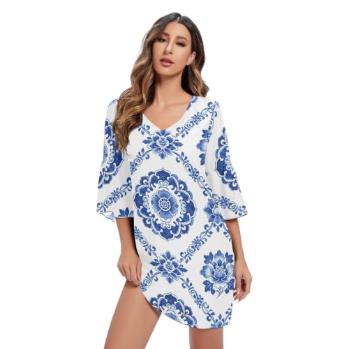 Robe mousseline de soie fluide col V imprimé floral pour femme