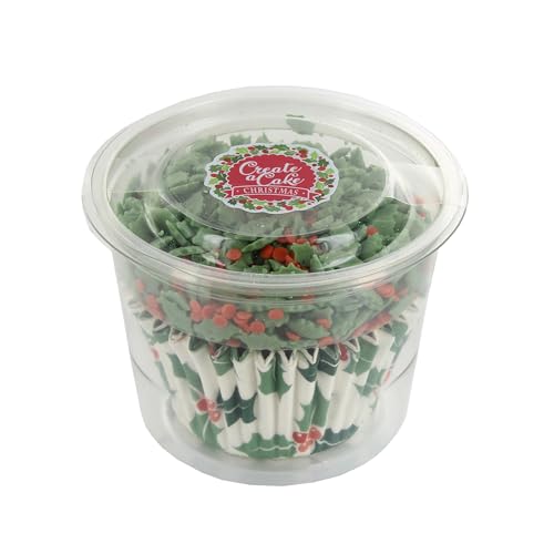 Create A Cake Holly & Berries - Kit de espolvorear para cupcakes, moldes festivos para hornear y cápsula de espolvorear, 25 cajas y 30 g, juego de decoración de pasteles para regalo de Navidad Create A Cake Holly & Berries - Kit de espolvorear para cupcakes, moldes festivos para hornear y cápsula de espolvorear, 25 cajas y 30 g, juego de decoración de pasteles para regalo de Navidad