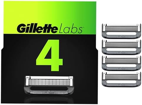 Gillette Mens Razor Blade Refills with Exfoliating Bar by GilletteLabs, Compatible Only with GilletteLabs Razors with Exfoliating Bar and Heated Razor, 4 Razor Blade Cartridges