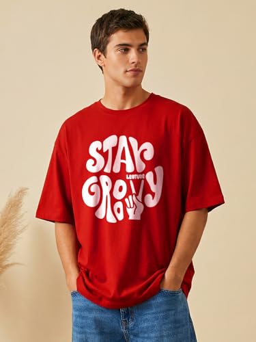 Image of LEOTUDE Men's Oversized Drop Shoulder Cool and Stylish Half Sleeve Round Neck Baggy Fit Graphic Printed Design Combo T-Shirt for Man's (Color Purple)
