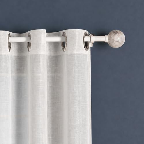 Image of Deco Window 18 inch-44 inch Adjustable Rustproof Curtain Rod for Doors & Windows with Brackets, Extendable Iron Metal Pipe Holder with Wood Ball Finials (Ivory,19MM Diameter)