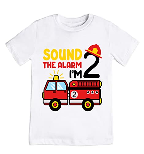 Fire truck second birthday shirt Fire truck second birthday shirt Sound The Alarm birthday outfit firefighter 2nd birthday shirt fire Truck birthday party (2T)