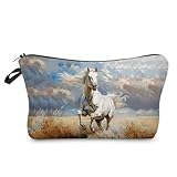 1. Langlebiges Material: Die Kosmetiktasche mit weißem Pferd ist aus weichem Polyester mit einem Metall-Reißverschluss. Es ist weich, glatt, robust und langlebig und hat eine hohe Qualität. Leicht zu reinigen und leicht zu transportieren