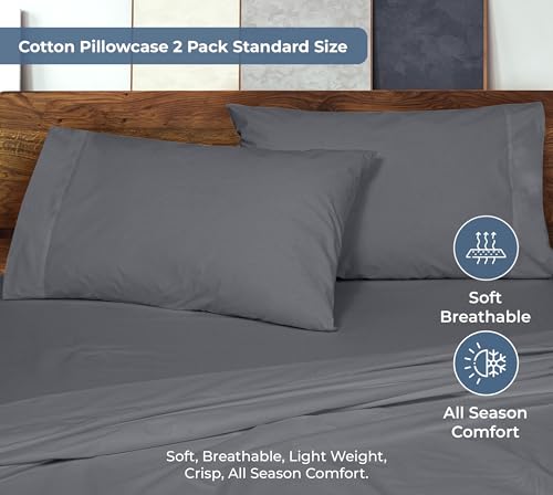 Image of ROYALE LINENS 100% Organic Cotton Percale Pillowcases Set of 2 - King Size Percale Pillowcase - King Set of 2 Pillow Cover - Breathable, Cool & Crisp Grey Pillow Cases (20 inchx40 inch, Grey)