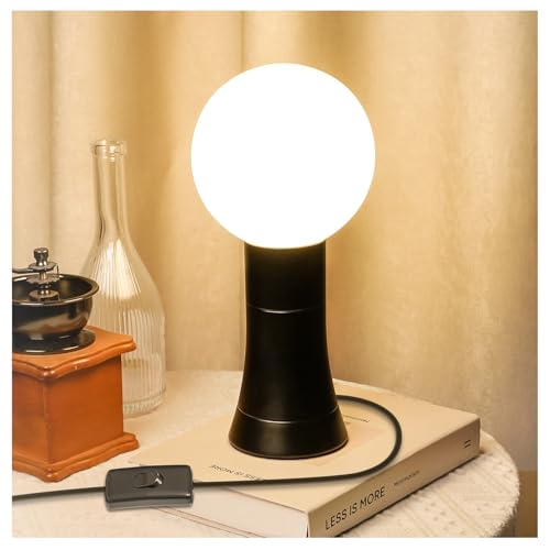 BrightWish Modern Table Lamp with G125 Globe Opal Bulb, Industrial Bedside Lamps with 1.8M Cord Switch, 3000K Warm White, E27 Bedside Table Lamp for Bedroom, Living Room (Black)