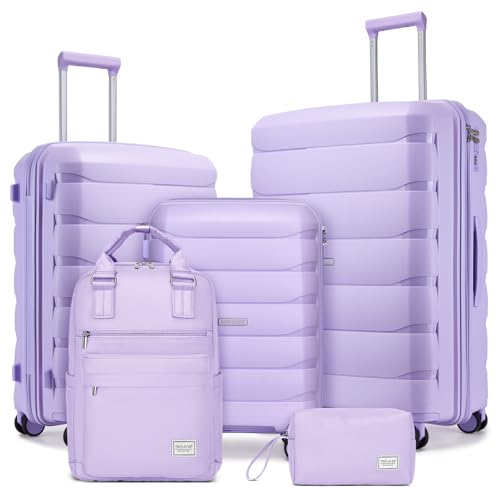 Image of Luggage Sets 5 Piece, Large Suitcase Set with Spinner Wheels, Carry on Luggage Set with Backpack for women (3 piece set,Lavender)